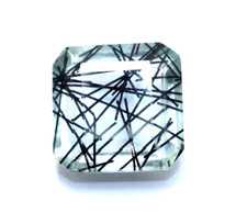 33.20 CT Naturale Nero Rutilato Quarzo Taglio Asscher Certificato Doublet Gemma