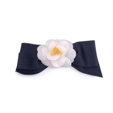Autentica Spilla Chanel Vintage Bianco Seta Nero Raso Fiocco Camelia Camelia