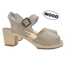 Zoccoli open toe in pelle color ghiaccio con tacco 6,5 cm - MY65 GHIACCIO