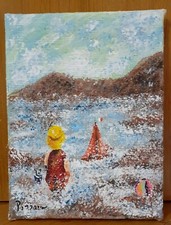 QUADRO 24 X 18  OMAGGIO PISSARRO IMPRESSIONISMO BAMBINO CON BAECHETTA AL MARE