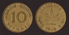GERMANIA GERMANY 10 PFENNIG 1949 J