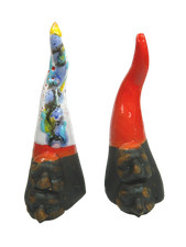 Corno Napoletano con Maschere Pulcinella Cm 10h Portafortuna Artigianale Regalo