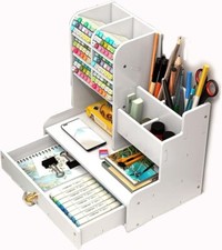 Portapenne Scrivania con Cassetto Organizer Ufficio Pen Holder Multiscomparto