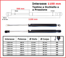 PISTONE a GAS Interasse 1100 mm Fissaggio Occhiello Ø 8,2 o Pressione - 1 Pezzo