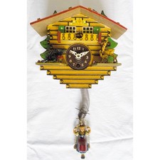 Antico OROLOGIO a CUCU in LEGNO con MOLLA e DONNA e ANIMALI - Western Germany