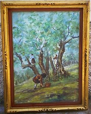 DE JACOBIS - LA RACCOLTA DELLE OLIVE - VECCHIO, GRANDE QUADRO DIPINTO OLIO TELA
