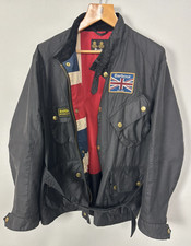 Giacca da motociclista Barbour International Union Jack Flag Wax - Uomo taglia XXL con cintura