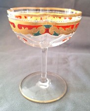 Calice a coppa per champagne, decorato a mano in oro, rosso e verde.