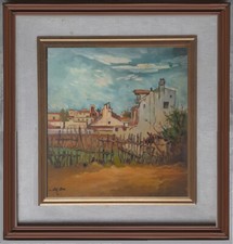 ARTE NAIF - VECCHIO BORGO DI CAMPAGNA olio tavola ENRICO COPETTA COEN BRESCIA