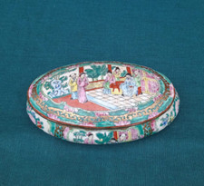 Vecchio portagioie in ceramica porcellana Cinese, Cina, orientale, firmata