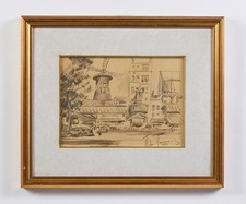 Aldo Raimondi (1902 - 1998) Paris Moulin Rouge 1970 firma cornice oro