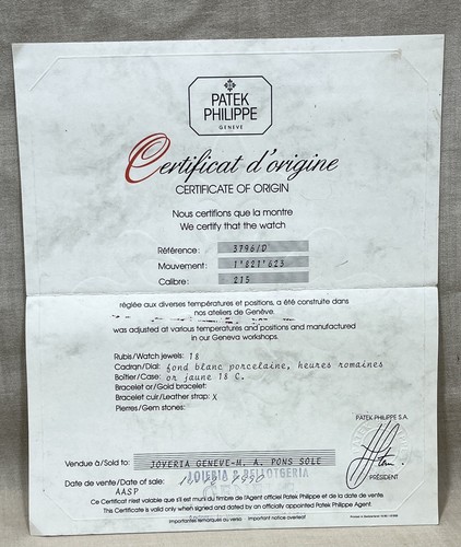 Patek philippe certificate - philippe, of