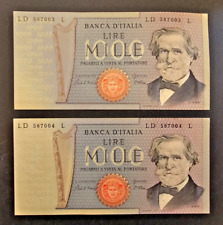 2 Banconote Consecutive 1000 Lire Giuseppe Verdi II Tipo Anno 1980 Fds
