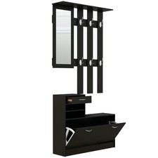 HOMCOM Mobile da Ingresso Appendiabiti con Scarpiera e Specchio Nero