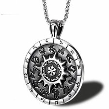 Collana uomo vintage simbolo segno zodiacale ciondolo tondo acciaio inox gioielli