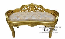 Panca panchetta in stile barocco struttura oro tessuto damascato avorio AR1563