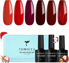 Smalto Semipermanente Set, 6 Colori Rosso E Rosso Glitterato Series, 8ML Gel Ung