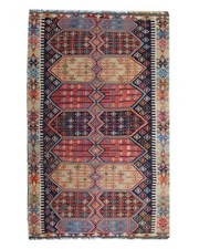 Antico tappeto kilim turco anni 1880 tribale geometrico lana tessuto piatto 355x229 cm