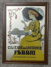Specchio pubblicitario vintage CILIEGIE AL LIQUORE FABBRI 46x62cm originale 80'
