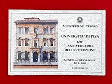 Moneta 5000 Lire Argento 1993  650° Anniv. Università di Pisa  Sez. Zecca FDC