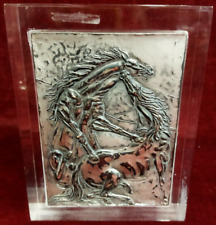 BASSORILIEVO CAVALLI SU LASTRA ARGENTO 925 - MESSINA 114/150 - BASE PLEXI