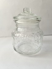 Barattolo vintage in vetro pressato con coperchio – decoro uva anni ’70/’90