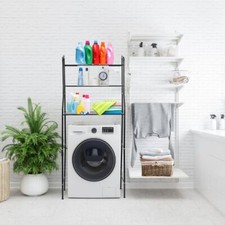 Scaffale Bagno Sopra Lavatrice 152x68x25 3 Ripiani Mobile Nero Salvaspazio