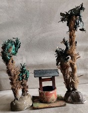 PRESEPE VINTAGE - 2 PALME E UN POZZO - CM24 LA PIU' ALTA.BASE GESSO. TRONCO JUTA