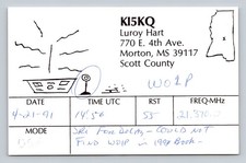 Ham Radio QSL KI5KQ Morton MS USA 1991 Yaesu FT107 antenna dipolo