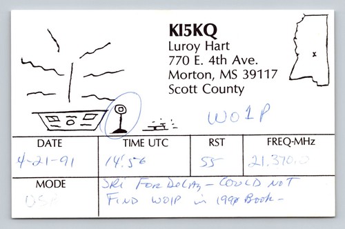 Ham radio qsl ki5kq - morton, ms