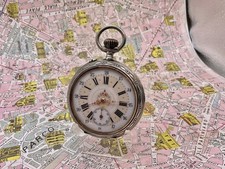 Grande Cilindro Argento . 8 Rubis . Quadrante decorato . 1900 . OROLOGIO TASCA