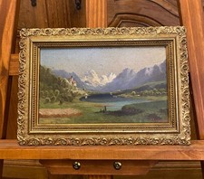 Quadro Gabinetto Paesaggio Alpino 1900 circa olio su legno