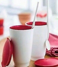 Tupperwere Set 2 Bicchieri Allegra Da 450 Ml Con Sigillo e cucchiaino bianco ros