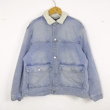 H&M Jeans Giubbino Uomo Taglia L Denim Blu Moderno Invernale Casual Comodo Logo