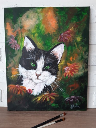 Dipinto originale gatto - , nero