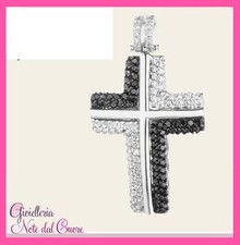PENDENTE CROCE UOMO IN ORO BIANCO 18K DIAMANTI NATURALI 0.72 CARATI CERTIFICATO
