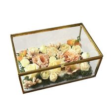 Elegante scatola portagioie in vetro con fiori fatti a mano color oro