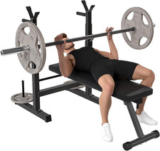 Panca Da Palestra Pieghevole Con Supporto per Bilanciere Regolabile in 8 Posizio