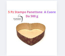 5 Stampi Panettone A CUORE, 500 G, in Carta di Pura Cellulosa Autoportante Marro