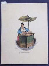 stampa antica litografia acquerellata gatti dura napoli 1834 cambiamonete costum