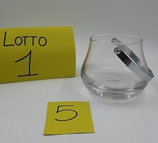 Vaso contenitore basso in vetro con manico in acciaio cromato