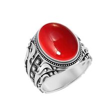 Naturale Corallo Rosso Gemma Con 925 Anello Argento Sterling per da Uomo Fatto