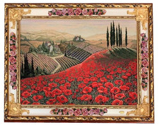 Quadro Paesaggio Toscano Campo Papaveri Quadri Arazzo con Cornice Oro