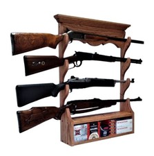 Portafucili da Parete in Legno di Rovere 4 Posti Espositore Fucile con Porta Munizioni