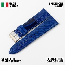 CINTURINO OROLOGIO ARTIGIANALE MADE IN ITALY VERA PELLE ZAMPA STRUZZO BLU 24MM