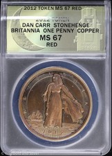 2012 Dan Carr Antiqued Stonehenge Britannia Copper Penny Token ANACS MS 67 Red