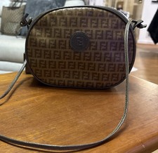 Borsa a tracolla vintage in tela e pelle con logo Fendi Zucchino FF.