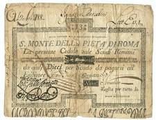 13 SCUDI CEDOLA SACRO MONTE DELLA PIETÀ DI ROMA 07/01/1788 MB+