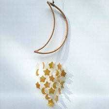 Carillon a vento Capiz conchiglia stelle e luna - oro giallo e bianco - decorazione, regalo