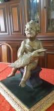 Putto Con Cigno In Bronzo